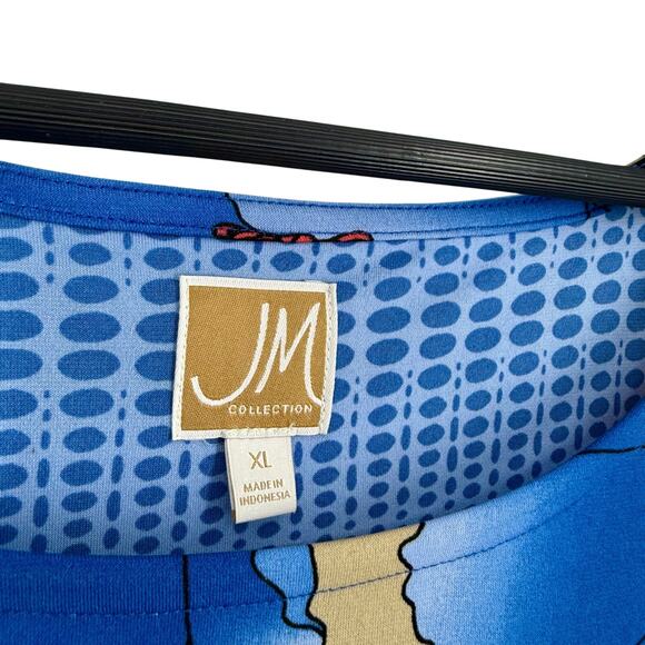 JM Collection Sz XL Super Stretchy Blue Tropical Beach Blouse Shirt Top Hawaii - Picture 2 of 7